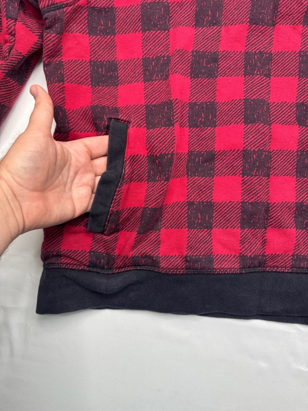 L.L. Bean Red and Black Buffalo Plaid Quarter-Zip Fleece pullover sweatshirt XXL - Picture 5 of 7